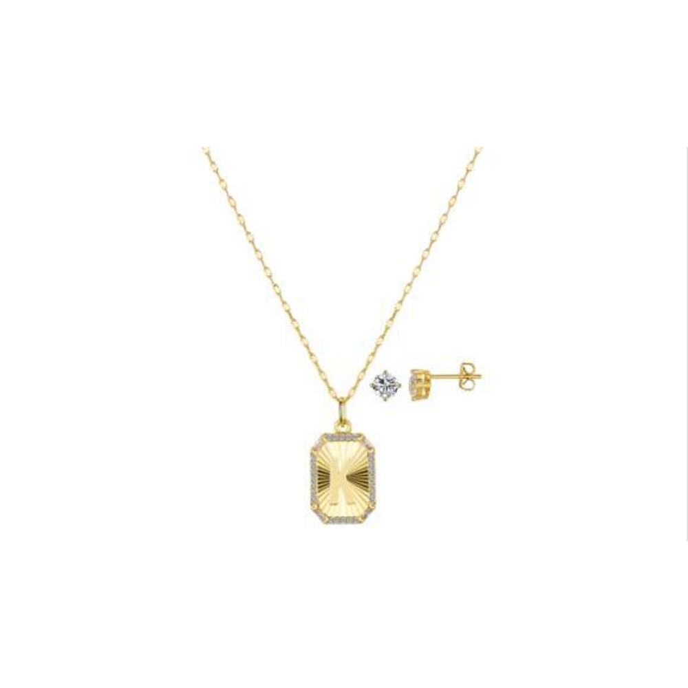 Unwritten Cubic Zirconia Initial Pendant Necklace Stud Earring Set Gold K #111